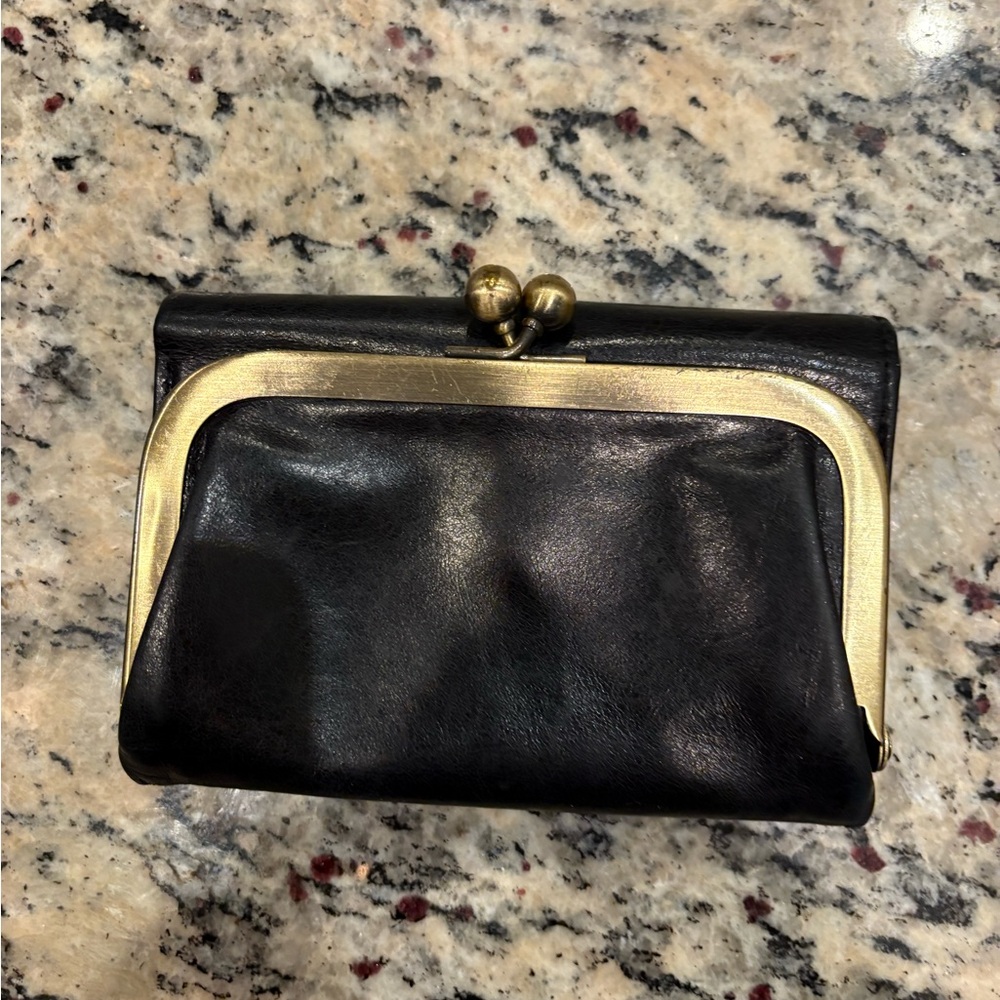 HOBO Lauren Clutch-Wallet Black Leather with Gold Accents